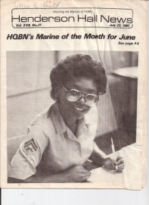 July 23, 1982 issue of the Henderson Hall News for being named HQBN Marine of the Month for June