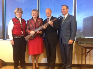 Shown in the photo are (L-R) State Senator Todd, Paula, Congressman Mike Coffman, and the CMP  Representative – Scott Maddox along with the M1 Garand rifle she received as the award.
